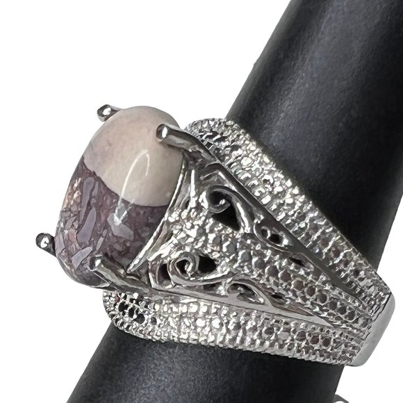 Vintage Karis STS Sterling Silver Jasper Filigree Statement Ring Size 8 Boho - Picture 7 of 7